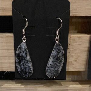 Sterling Silver and Black Dangle Stone Earrings